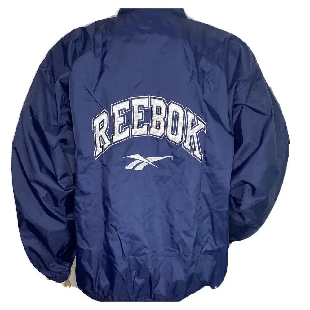 Vintage Reebok Jacket Men Sz M Windbreaker 90s Embroidered Spell Out Retro Blue